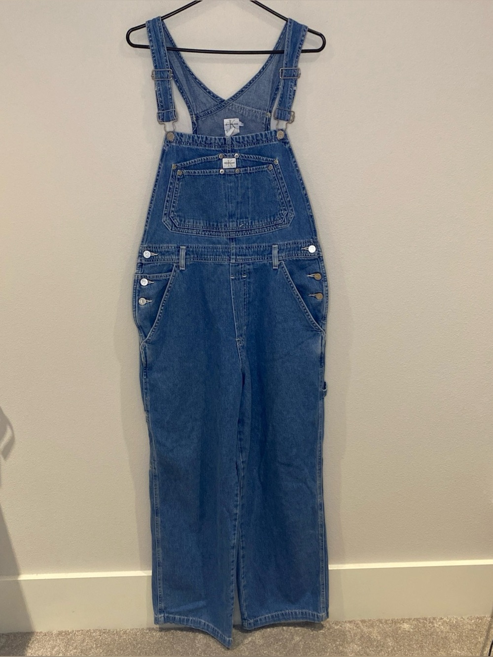 Vintage 90s Calvin Klein Bib Overalls CK Blue Jeans Denim Woman’s Large
